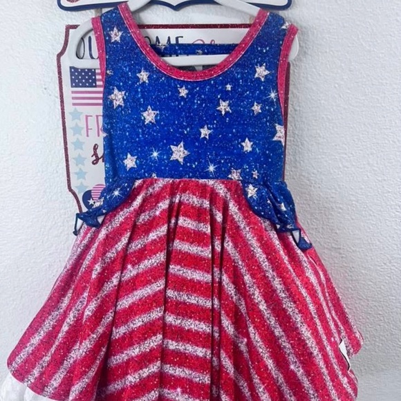 pipsqueek boutique Other - Pipsqueak boutique Patriotic Star and Stripe Dress size 5t 4th July Girls Flag